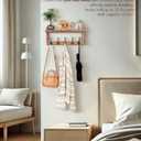 Coat Rack Wall Mount with Shelf, 26IN Wooden Coat Hanger Hooks Wall Mount with 5 Metal Hooks, Hanging Shelf with Hooks, Wood