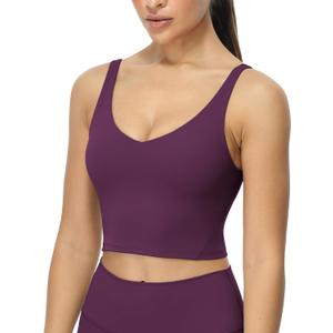 icyzone V Neck Sport Bra for Women, Wireless Padded U Back Yoga Running Bra (Large)