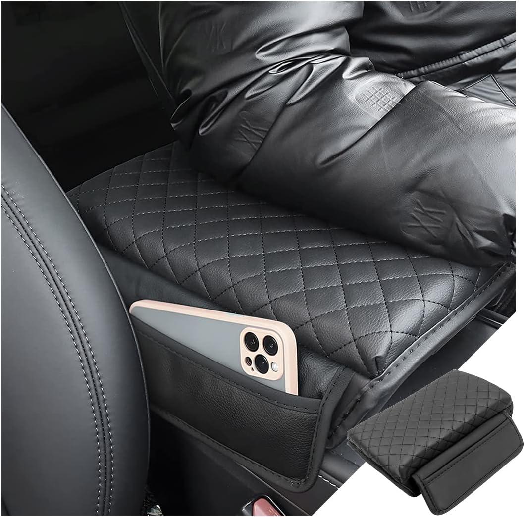 zipelo Car Armrest Cushion, Carbon Fiber Leather Auto Center Console Pad, Memory Foam Armrest Box with Storage Bag, Hand Rest Pillow with Organizer Pockets, Universal Fit for Most Vehicles (Black)