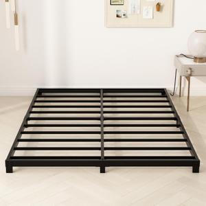 4 Inch Queen Bed Frame, Heavy Duty Metal Platform Low Bed Frame Queen Size, No Box Spring Needed, Noise Free, Easy Assembly, Black