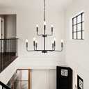 AFQEJG LED Chandelier for Living Room Black Metal Pendant Chandeliers Light Fixtures for Dining Room Entryway High Ceiling Lights 9-Light