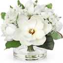 Briful Artificial Magnolia and Hydrangea Flower Arrangement in Glass Vase 9.4" Realistic White Silk Fake Flower with Faux Water Fake Floral Centerpieces for Home Room Office Table Shelf Dcor