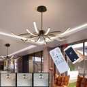Modern Led Chandelier Dimmable 3000k-7000k with Retome cotrol Black Suspension Adjustable Hanging Lighting for Dining Room Living Room Bedroom Kitchen Study Room (Dia43.3 x H5.9)
