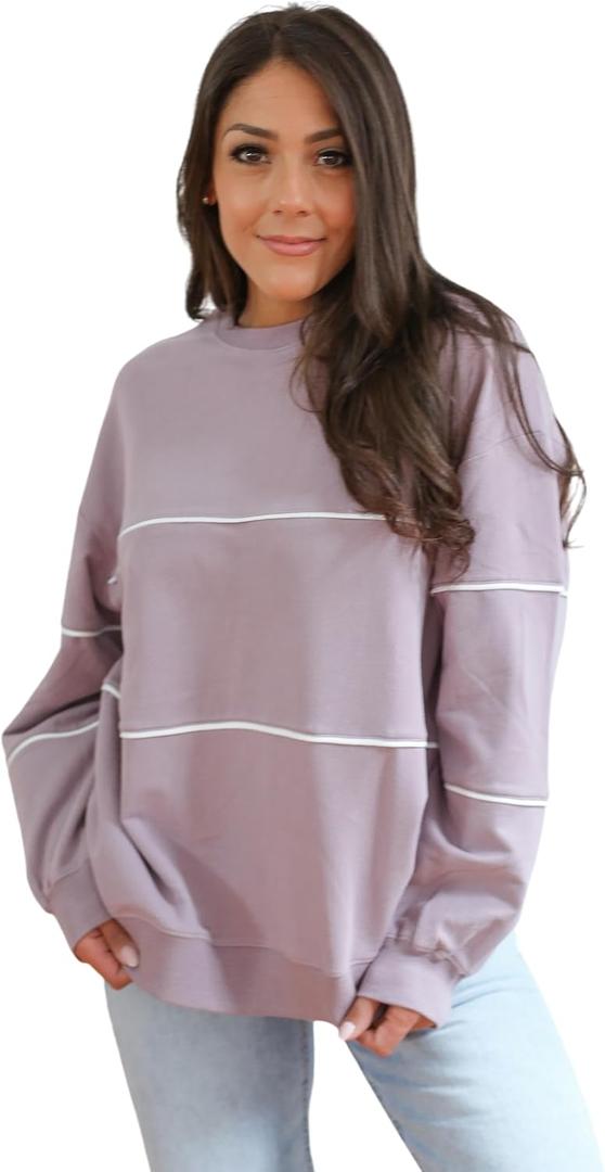 Movemama Relaxed Fit Invisible Zipper Breastfeeding Sweatshirt with Piping in French Terry Cotton (Large, Lilac)