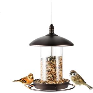 Metal Bird Feeder for Outside Hanging,Wild Bird Feeders for Cardinal, Large Roof and Tray - 6 Port (Chestnut Brown)