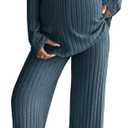 MakeMeChic Women's Maternity 2 Piece Outfits Lounge Set Ribbed Knit Long Sleeve Hoodie and Pants Pregnancy Set (Large, Blue)
