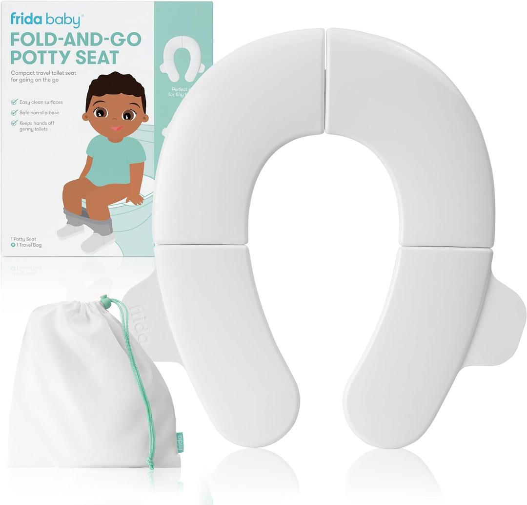 Frida Baby Fold-and-Go Portable Potty Seat for Toilet, Foldable Travel Potty Seat for Toddler, Fits Round & Oval Toilets, Non-Slip Base, Handles, Includes Free Travel Bag (Small)