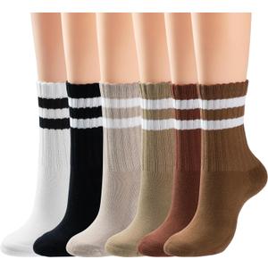 BomKinta Womens Striped Crew Socks - Retro Above Ankle Cotton Sock - Casual Cozy Athletic Style Socks Gifts Size 5-10
