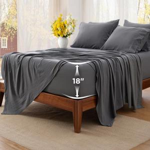 Bedsure Deep Pocket Queen Sheets - 6 Piece, Prewashed Ultra-Soft Queen Sheet Set, Fits Mattresses Up to 18 Inches Thick, Breathable & Secure Fit, Hotel Luxury Bedding, Grey