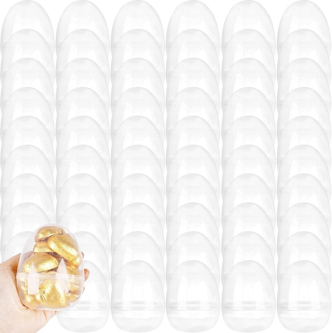 60 Pcs Clear Easter Eggs with Flat Bottoms Bulk 4 Inch Plastic Easter Eggs Transparent Empty Fillable Easter Egg for Easter Hunt Toys Party Favor