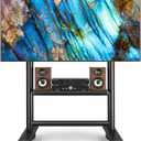 Rfiver Heavy Duty Mobile TV Stand for 50-92 Inch Large TVs up to 200lbs, Height Adjustable Rolling TV Stand with Silent Wheel, Upgraded Floor TV Mount Stand with AV Shelf for Home, Office, Trade Show, Black 