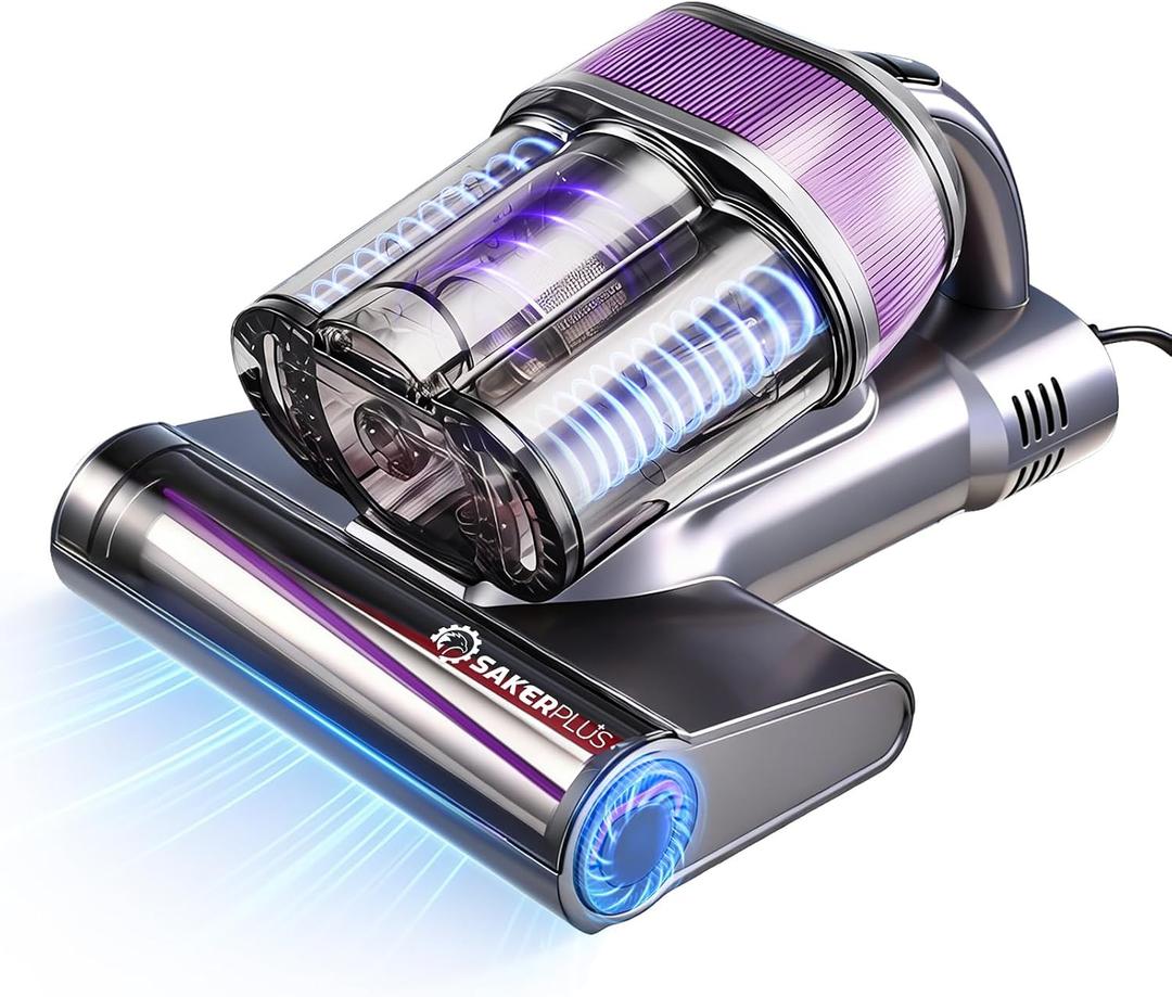 SakerPlus Powerful Bed Vacuum Cleaner,16KPa Mattress Vacuum with 36,000 Pulses/Min Beating & 140F Warm Air, 3-Cup Cyclone System, Smart Display, Handheld Vacuum for Bed Sofa Couch Pet Hair
