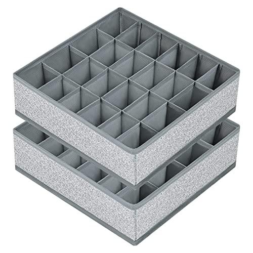 Joyoldelf Sock Drawer Organizer Underwear Organizer, 24 Cell Collapsible Closet Organizer Underwear Storage Boxes for Socks, Ties, Belts (Gray), Pack 4