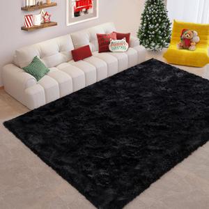 FinRec Soft Black Area Rugs for Bedroom Living Room, 4x6 Feet Modern Indoor Fluffy Shaggy Rug, Non-Slip Fuzzy Furry Rug for Nursery Kids Room Dorm Room Home Decor, High Pile Plush Floor Carpet
