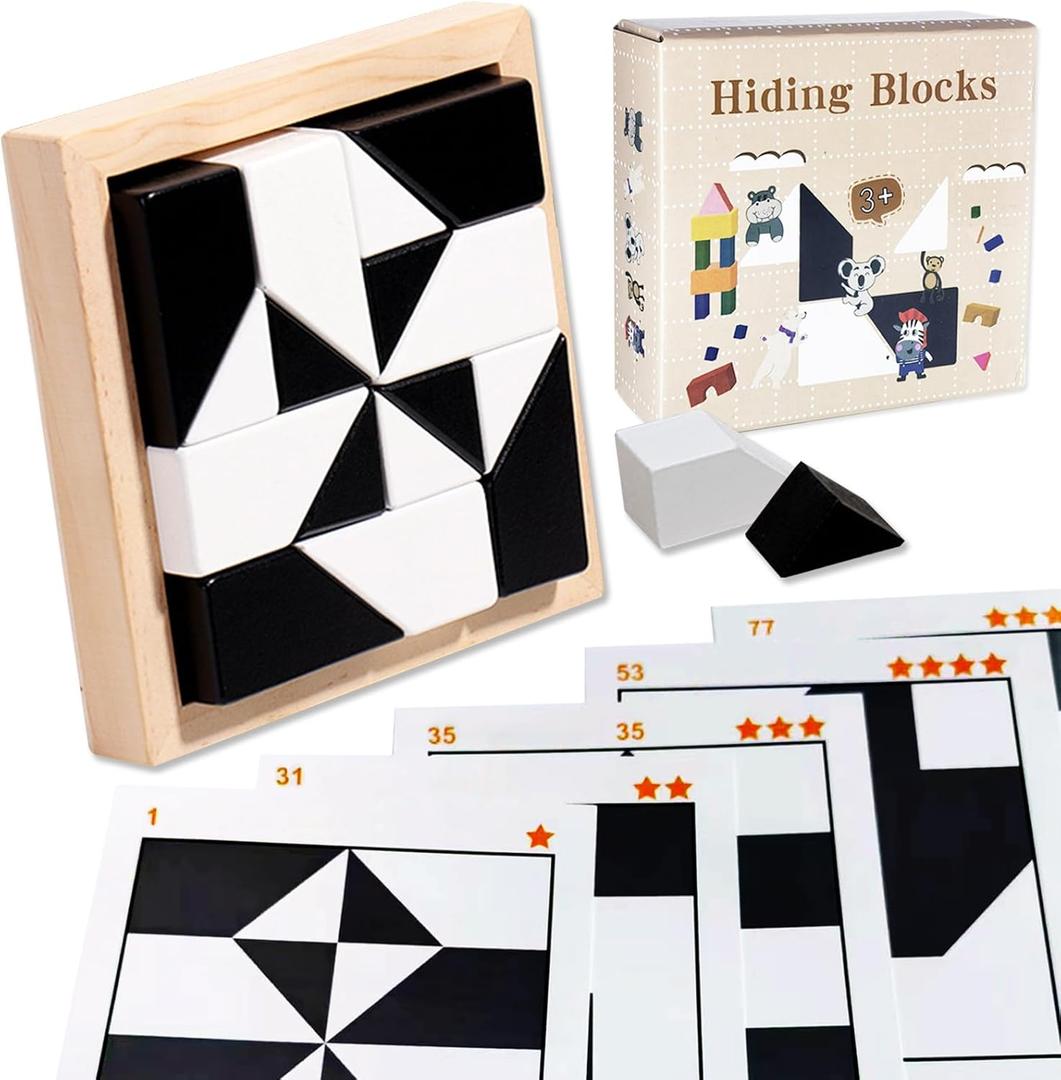 Block Puzzle, Plastic Cube Puzzle with Storage Tray Hidden Geometric Shape Pattern Jigsaw 3D Logic Thinking Training Desktop Game Montessori Toys for Ages 3 to 12 Years