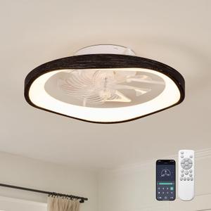 Modern Black Ceiling Fan with Lights 20" Low Profile Ceiling Fan, D20"