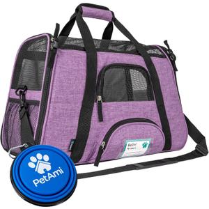 PetAmi Airline Approved Pet Carrier for Cat, Soft Sided Dog Carrier for Small Dog, Cat Travel Supply Accessories Indoor Cat, Ventilated Pet Carrying Bag Medium Large Kitten Puppy, Small Heather Purple (Small - 17"L x 10.2"W x 11.2"H)