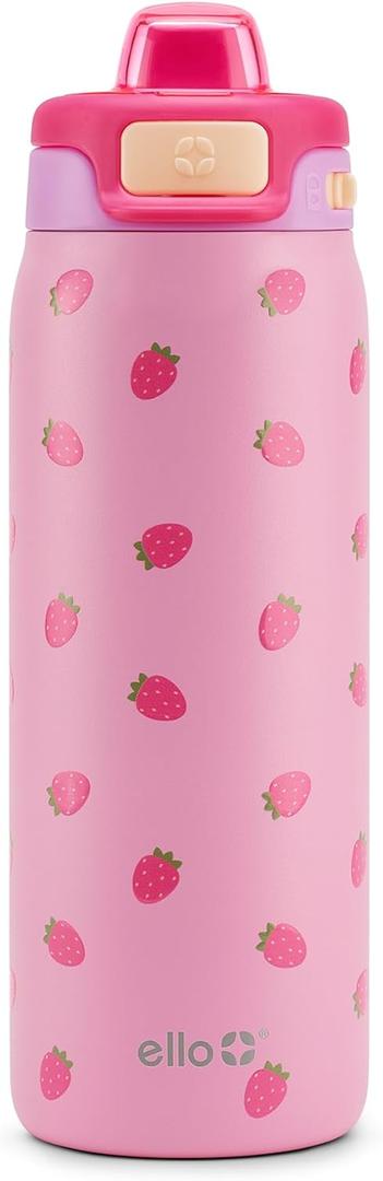 Ello Pop & Fill 18oz Stainless Steel Kids Water Bottle with Quick Fill Lid | Vacuum Insulated BPA Free Bottle with Leak Proof Straw and Chug Lid, Dishwasher Safe, Gift For Kids Teens, Strawberries