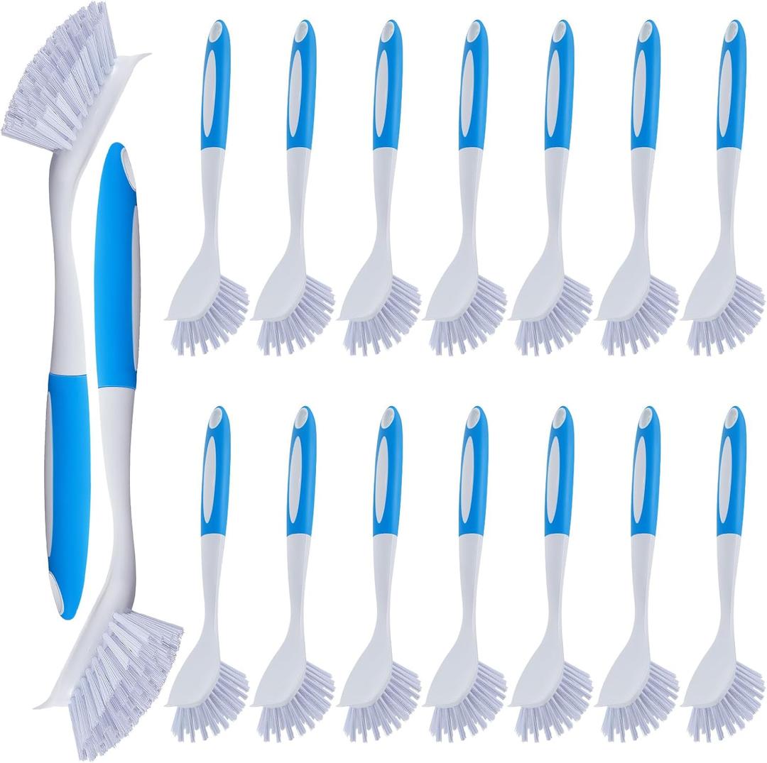 Hsei 20 Pcs Kitchen Scrub Dish Brush Bulk with Long Handle Dish Scrubber with Stiff Bristles Washing Scrub Brushes for Housekeeping or Cleaning Company Hotel (Blue)