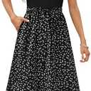 Zattcas Women 2025 Summer Dress Short Sleeve Ribbed Teacher Church Modest Business Casual Work Outfits Midi Dress M