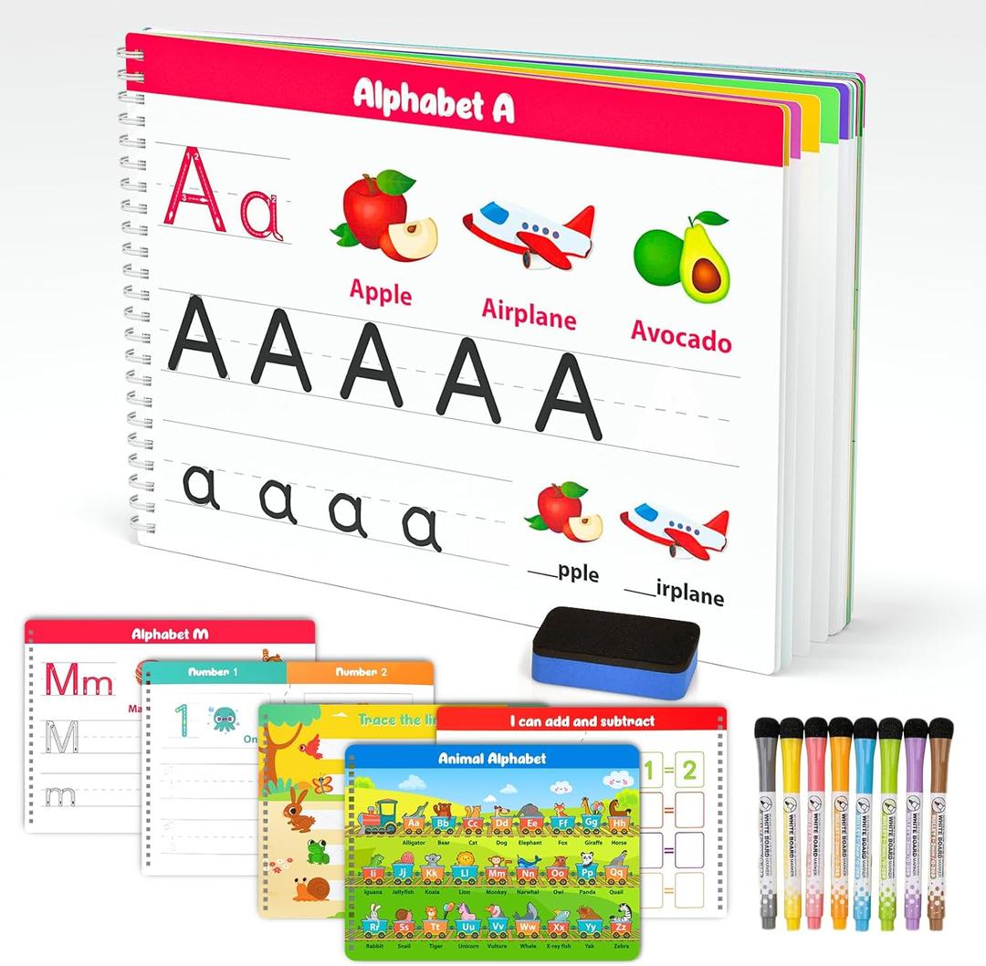 HELLETWORKING Handwriting Practice Book for Kid Age 3 4 5 Years Old, 40 Pages Preschool Kindergarten Learning Activities Number Letter Tracing Workbook, Toddler Dry Erase Reading & Writing Material