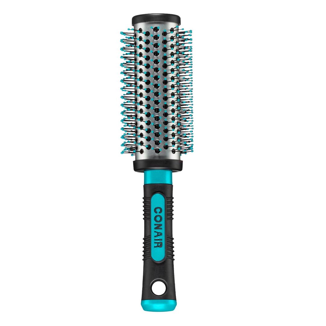 Conair Grip & Style Round Brush, Nylon Bristle Hair Brush for Blowout Styling, For Medium to Long Lengths, Ideal for Curly Hair (Black / Teal)
