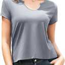 Womens Summer Tops Rolled Sleeve Shirts 2026 Fashion Round Neck Trendy Tunic Blouses
