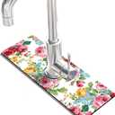 Kitchen Sink Splash Guard Faucet Mat Super Absorbent Fast Drying Mat Sink Gadgets Splash Guard Behind Faucet Drip Catcher for Kitchen (Pink Red Roses Floral, 15x5.5in)