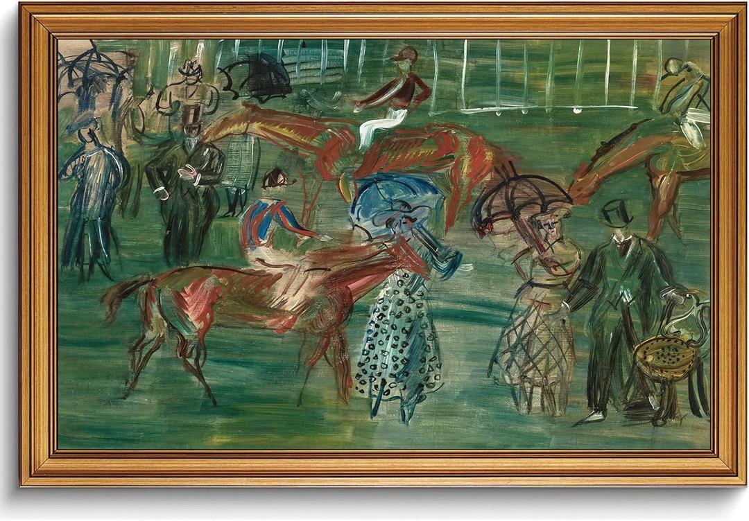 XJYISUO Vintage Gold Framed Wall Art Equestrian Canvas Art Horse Race Pictures Wall Decor Neutral Paintings Modern Abstract Artwork For Living Room Home Office Dining Room, 24"L x 16"W