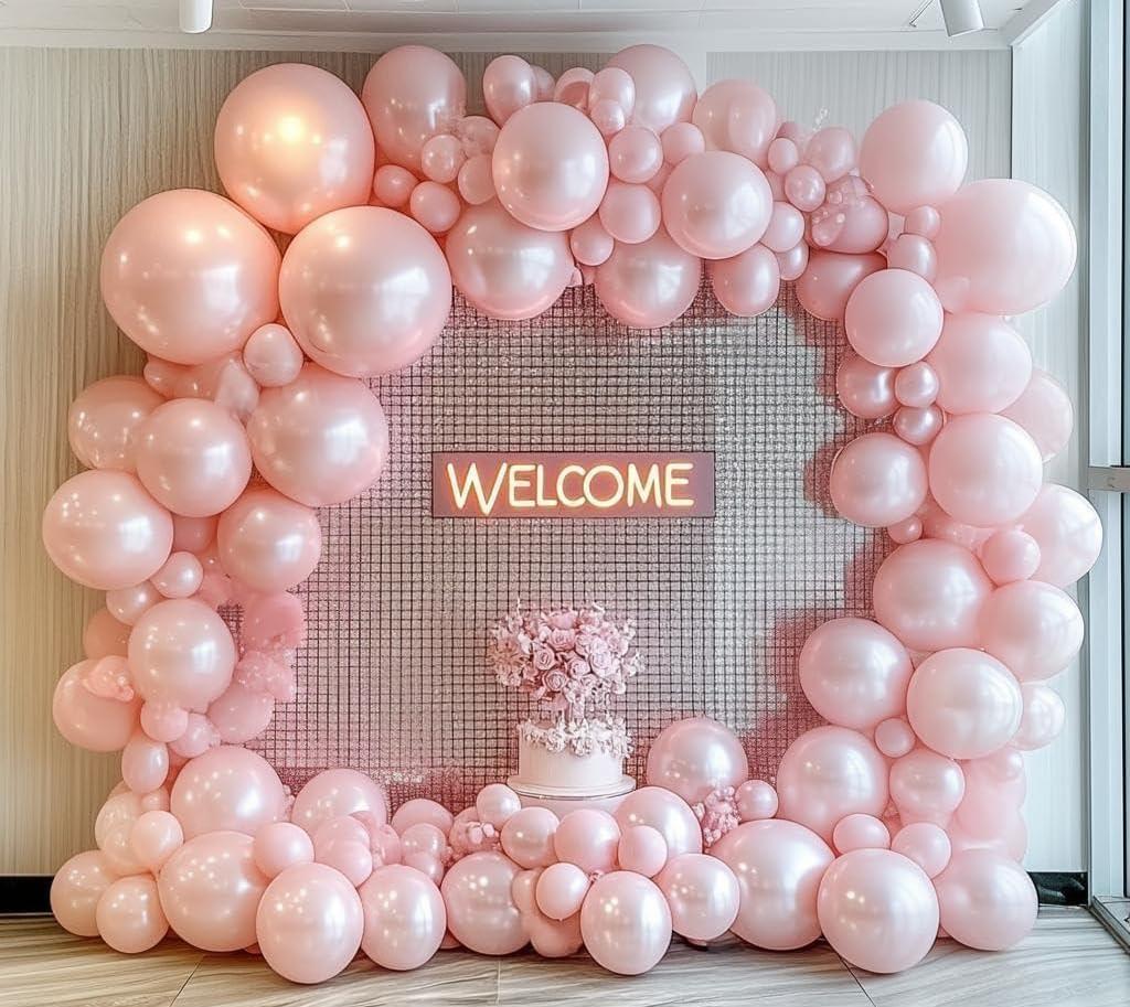Pearl Pink Balloons Double Stuffed Pastel Light Pink Balloon Arch Kit Thick Latex Different Sizes 18/12/5in Balloon Garland for Birthday Valentine Mothers Day Wedding Baby Shower Party Decor