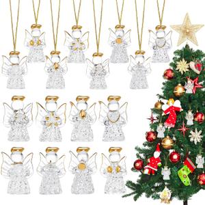 Chengu 16 Pieces Glass Angel Ornaments for Christmas Tree Clear Glass Ornaments Mini Hanging Blessing Crystal Angel Pendant Beautiful Christmas Tree Decorations for Xmas Party Decor