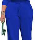 PINSV Women's 2 Piece Outfits Sweatsuit Set Long Sleeve Crop Top Drawstring Wide Leg Pants with Pockets Tracksuits Casual Set (Large, Blue)
