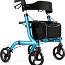 Rollator Walkers for Seniors- Rollator Walker with Seat 8" Wheels- Easy Folding Senior Walker with Backrest- Lightweight Mobility Walking Aid for Adult Elderly, Aluminum Frame, Blue (Plastic tires)