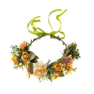 Women's Bohemian Fashion Flower Wreath Adjustable Grass Ring Crown Beach Party Floral Headpiece (A- Yellow)