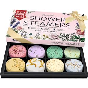 Shower Steamers Aromatherapy 8 Pcs - Birthday Valentines Day Gifts for Women Mom Her Wife, Natural Essential Oil for Self Care Home Spa Relaxation Galentines Day Gifts, Easter Basket Essentials (Pink)