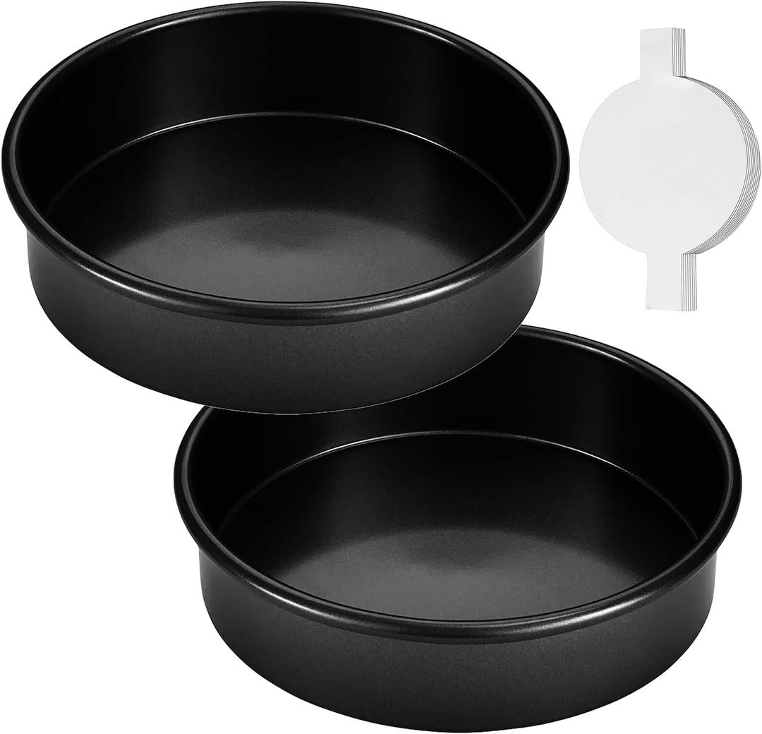 RFAQK 10-Inch Round Cakes Pan Set of 2 with 100 Pieces Parchment Paper Rounds, Nonstick Baking Cake Pans Sets for Baking - Dishwasher Safe