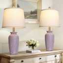 Cinsary 24.5"Farmhouse Jar Ceramic Table Lamps Set of 2, Vintage Rustic Bedside Nightstand Lamps with 2 LED Bulbs, Purple Farmhouse Table Lamps for Living Room End Table Bedroom Country Cottage Decor