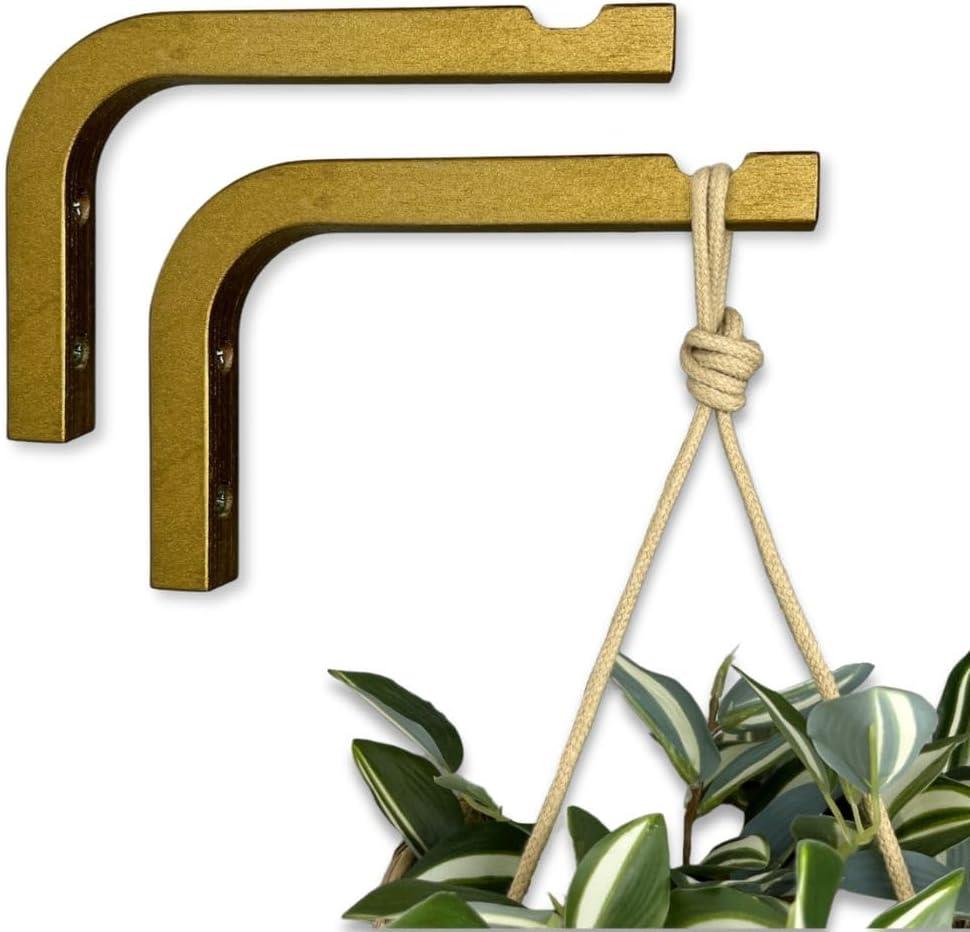 EvenWood 2-Piece Set of Plant Hooks for Wall 6 Inch - Mounted Wooden Plant Hook - Indoor and Outdoor Bracket Plant Hanger for Planters, Lanterns, Bird Feeders, Patio Decorations (Bronze)