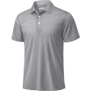TACVASEN Men's Polo Shirts Short Sleeve Quick Dry Summer Outdoor Hiking Polo Shirts Light Grey L