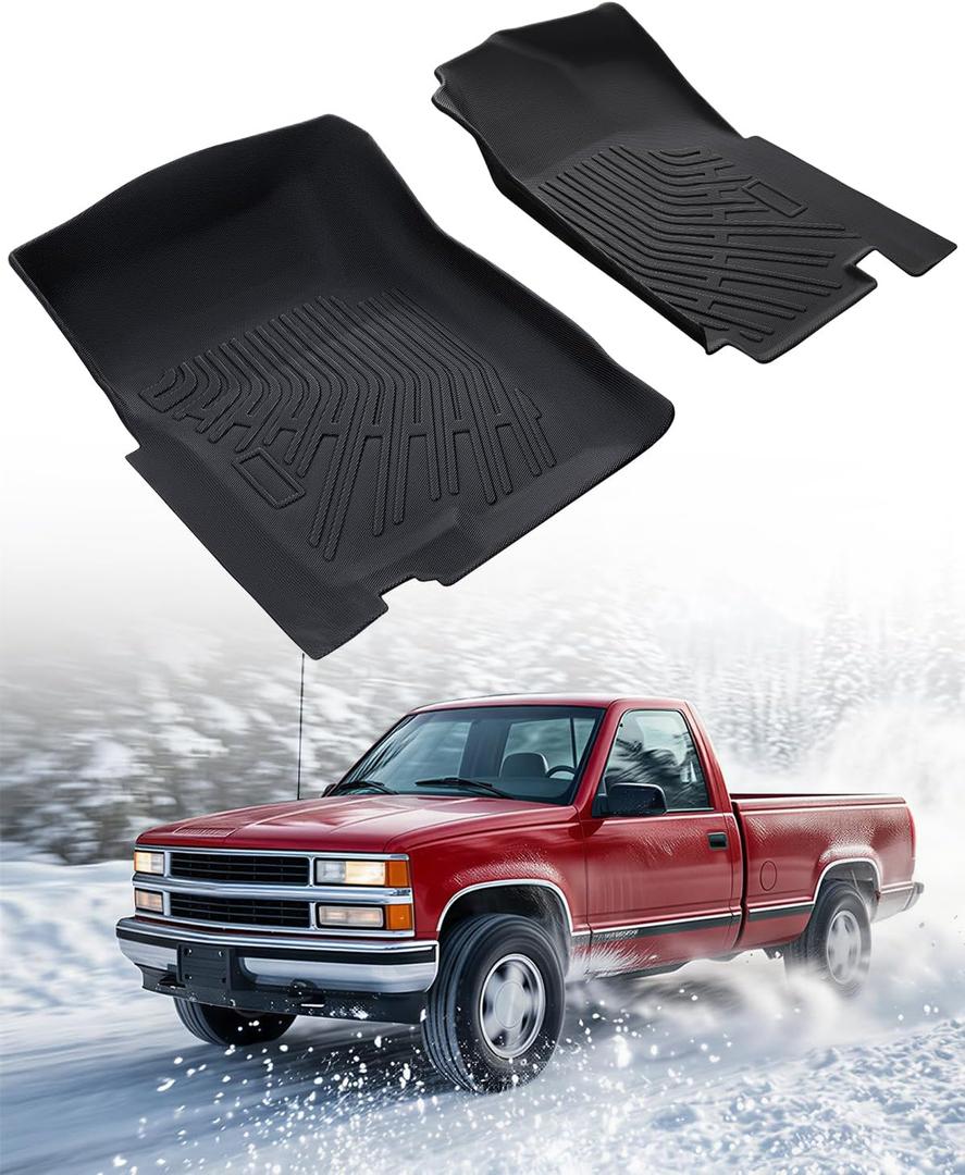 CreekT® Front Floor Mats for Chevy C1500/K1500 1988-1999, for Chevrolet C2500/K2500 1988-2000 2-Piece Set, Heavy Duty All Weather Waterproof Floor Liners Custom Fit for C1500 Truck Accessories