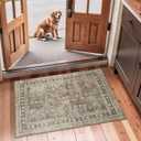 Lessymo Small Area Rugs 2x3 ft, Vintage Brown Machine Washable Rug for Entryway Kitchen Bathroom, Non Slip Low Pile Indoor Door Mat, Distressed Boho Floral Accent Carpet