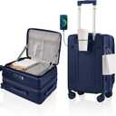 Expandable 20Inch Carry On Luggage Airline Approved - Top Opening Hardside Travel Suitcase Unbreakable -with Cup Holder,USB Charge,Side Pothook, 360Spinner Wheels, TSA Lock-Navy Blue
