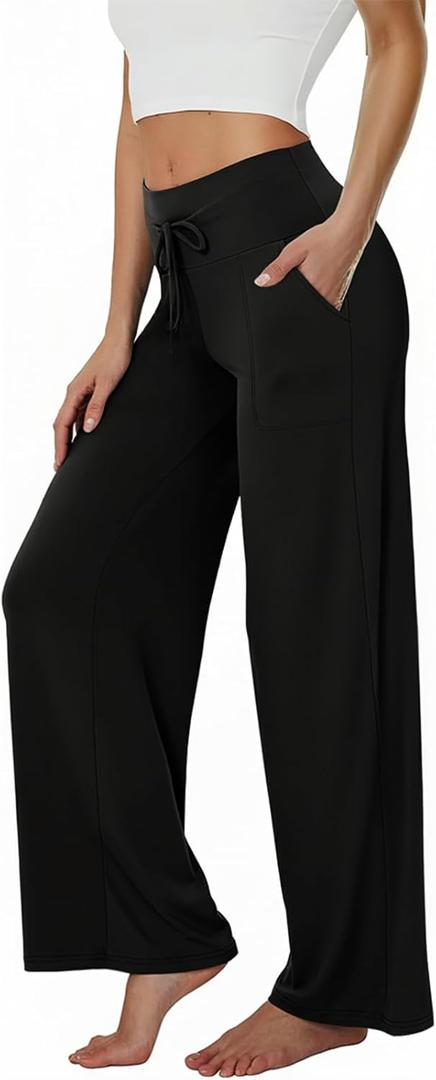 TNNZEET 3 Pack Women's Wide Leg Pants with Pockets - Casual Loose Yoga Trouser Pants Sweatpants Palazzo Lounge Pajama Pants (Medium, 1 Pack,black)