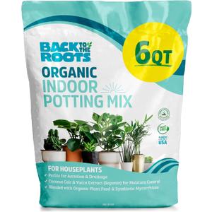 Back to the Roots 100% Organic Indoor Potting Mix (6 Quart), Promotes Healthy Houseplant Growth, Made in The USA