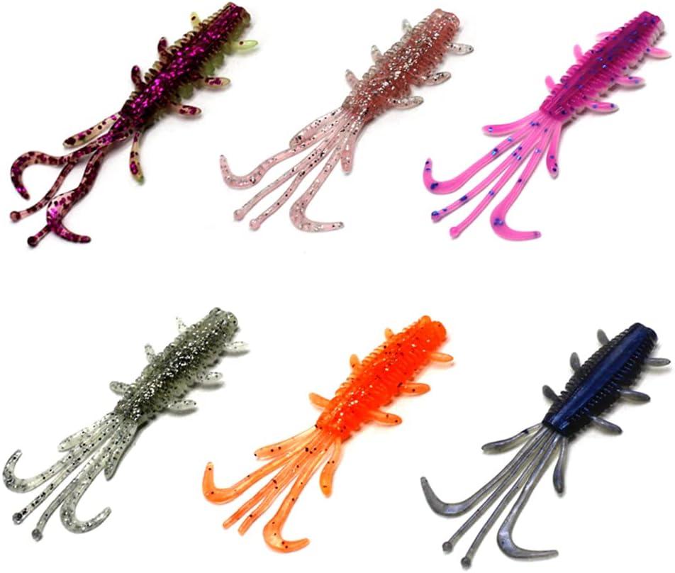 Adygil Fishing ADSL210/BRC55 Soft Silicone Lures for Bass, Trout, Crappie, 60pcs/Pack, 6 Colors, 10pcs Each Color.