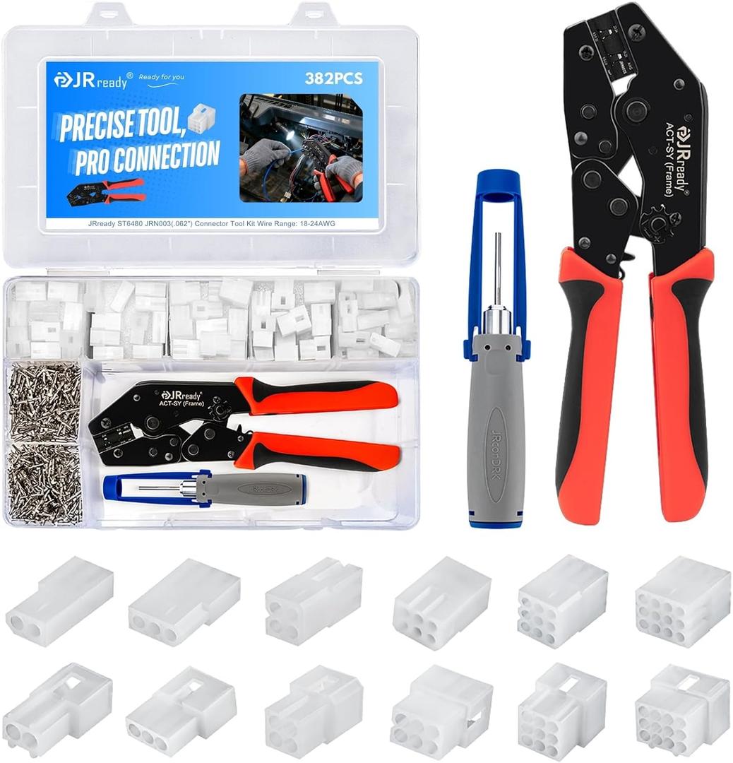 JRready ST6480 2 3 4 6 9 12 Pin Electrical Connector Plug Kit with Terminal Crimping Extractor Tool 160 sets 18-24AWG Pin Socket Molex Standard .062" Series Male Female Connector 60 sets 3.68mm Pitch