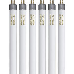 Konideke F21T5/830 21 Watt 34 Inches T5 Fluorescent Light Bulb, 3000K Warm White, 2100 Lumens, 20000 Hour Lifespan, Mini Bi-Pin Base, 6 Pack