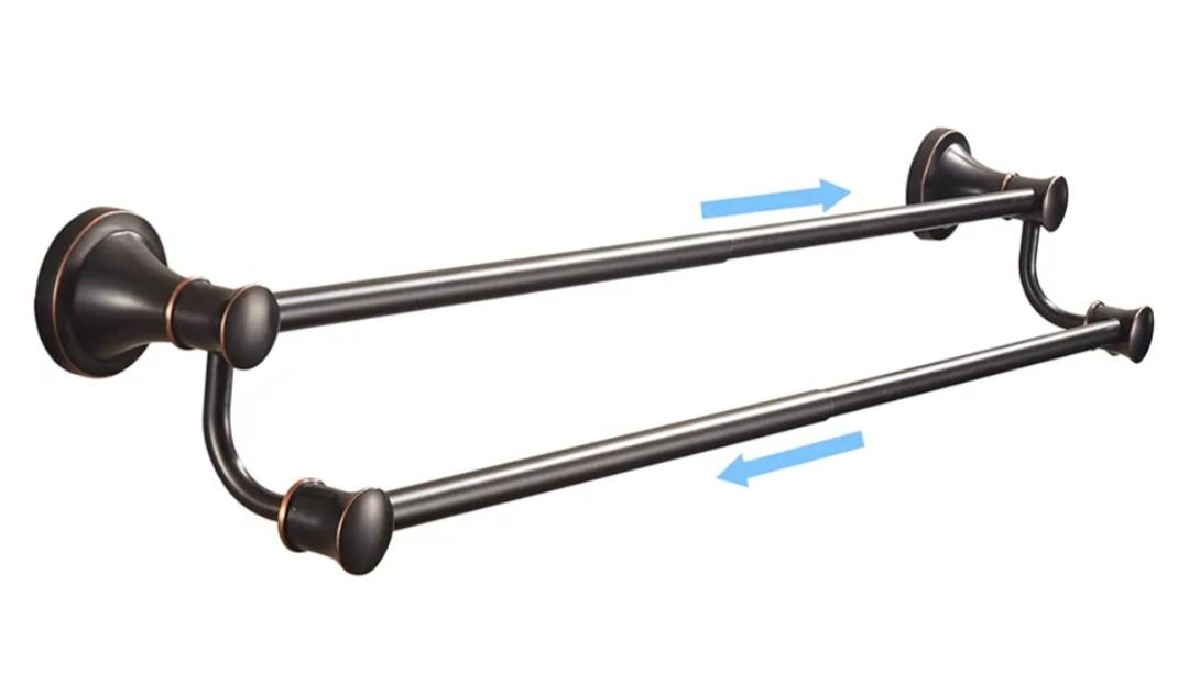 WOLIBEER Bronze Double Towel Bar, Adjustable 14.96 to 26.57 inches Towel Holder Oil Rubbed Farmhouse Towel Rack Rustic Towel Hanger Bathroom Wall Mounted