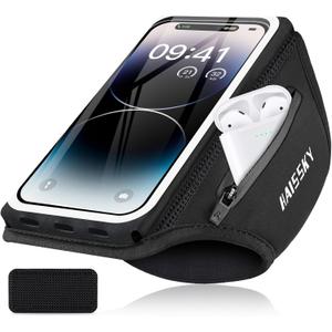 Phone Armband for Running 3D Design Cell Phone Armband with Zipper Pocket for Earbuds Car Keys, Water Resistant Sport Arm Band for iPhone 14 13 12 11 Pro Galaxy S20 S30 Fit Up to 6.9'' with Phone Case (Dark Black)