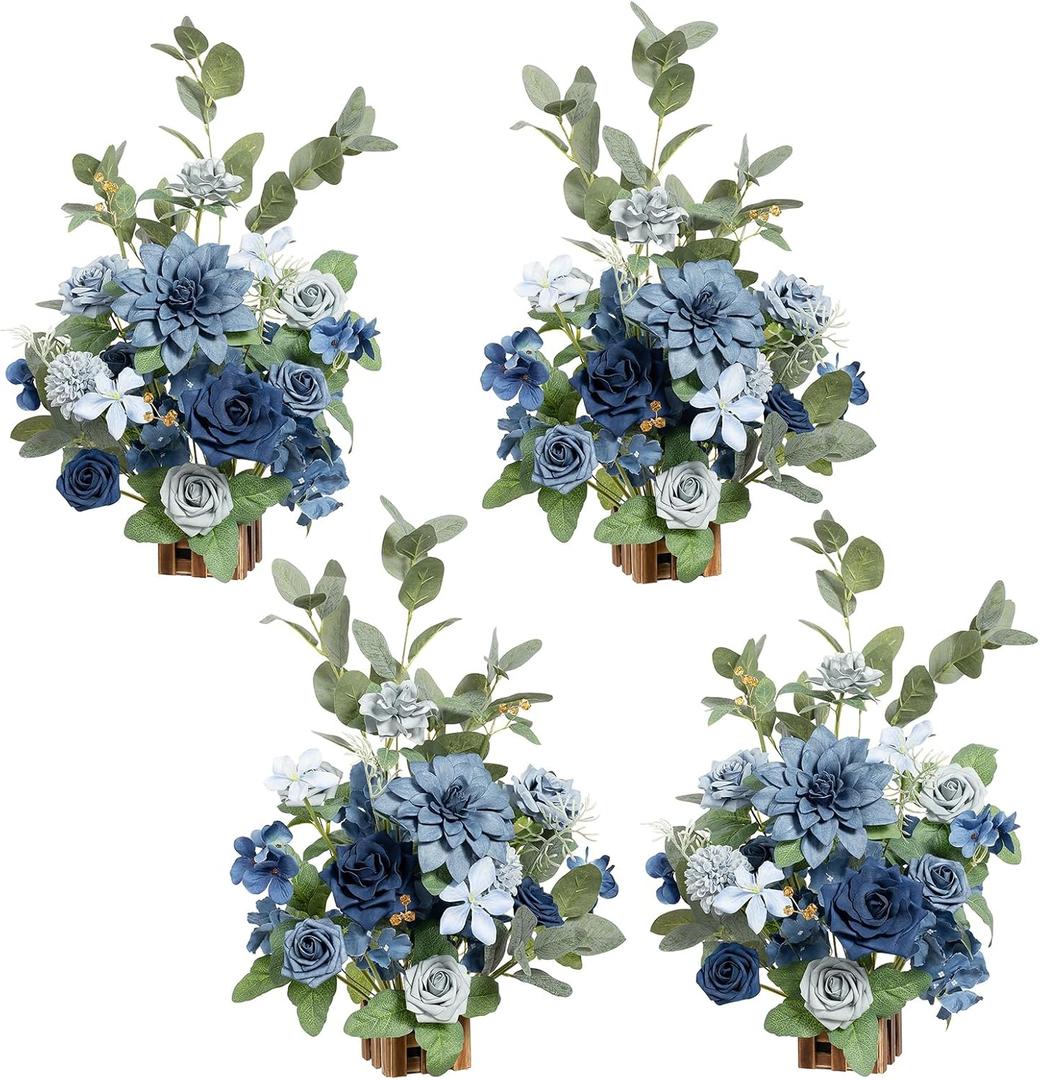 Ling's moment 17.5" Tall Standing Artificial Flowers Arrangements 4 pcs Wedding Aisle Runner Chair Decorations White Sage Centerpieces for Ceremony Reception Rose Floral Party Outdoor Decor